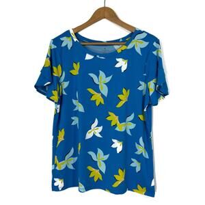 Worthington Women’s Petites Size PL Large Blue Floral Print Short Sleeve Blouse